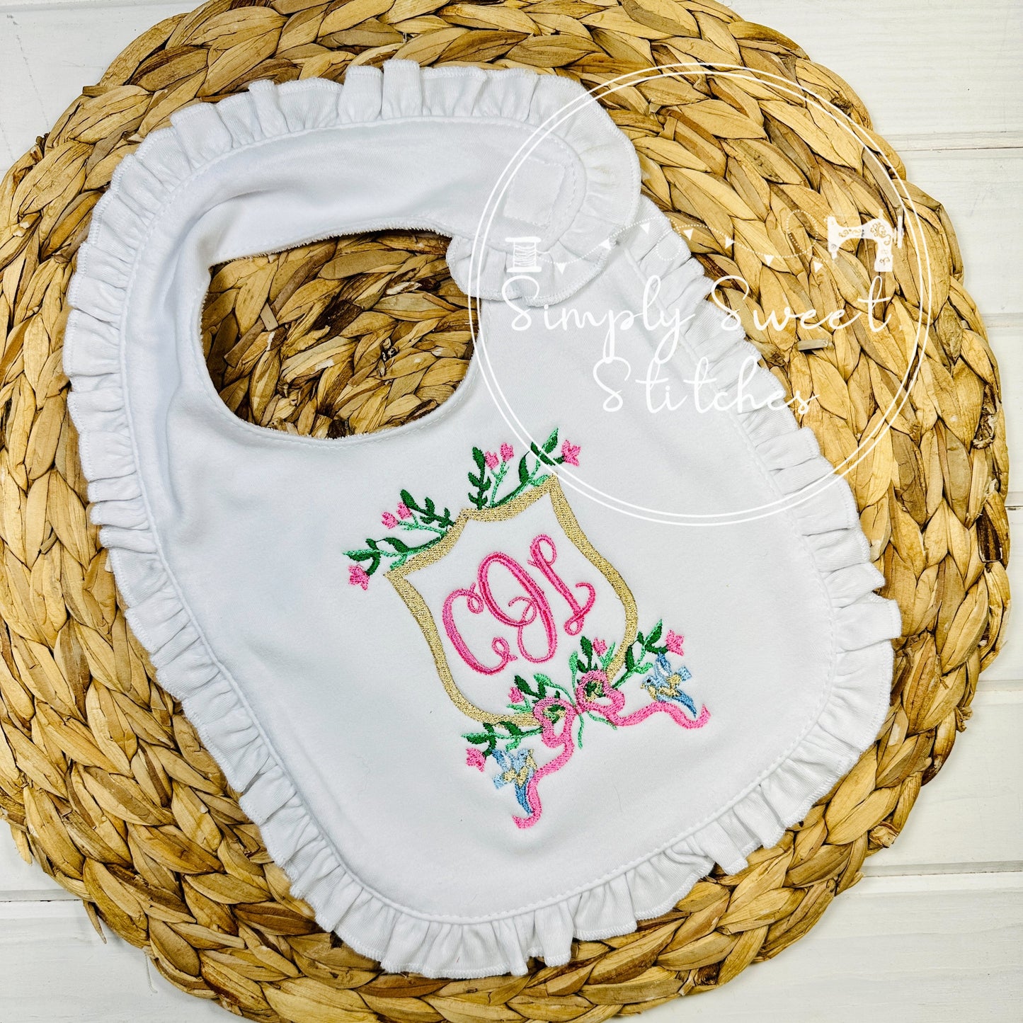 2511 - FLORAL CREST WITH MONOGRAM - BIB
