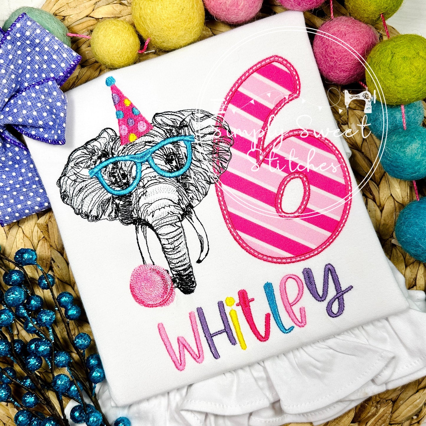 2513 - BUBBLEGUM ELEPHANT BIRTHDAY NUMBER - SKETCH CHILD SHIRT
