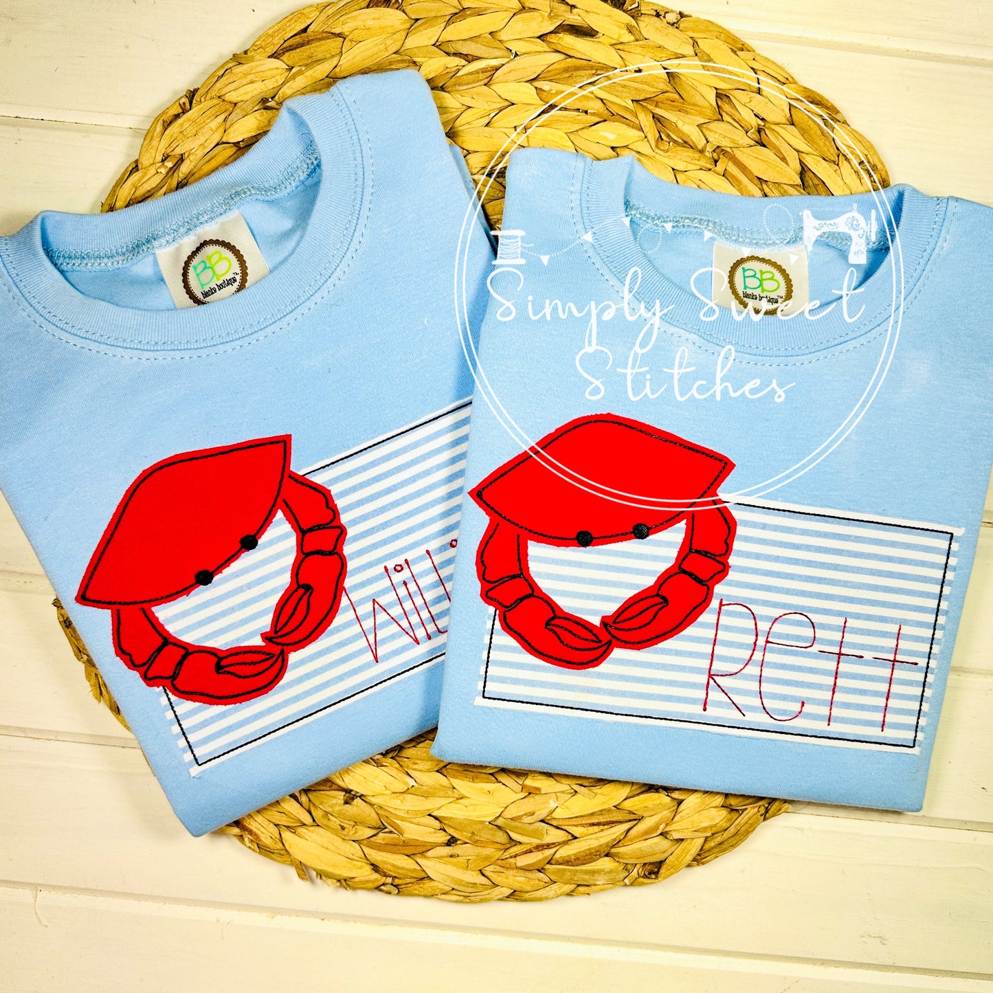 1632 - CRAB NAME BOX - APPLIQUE CHILD SHIRT