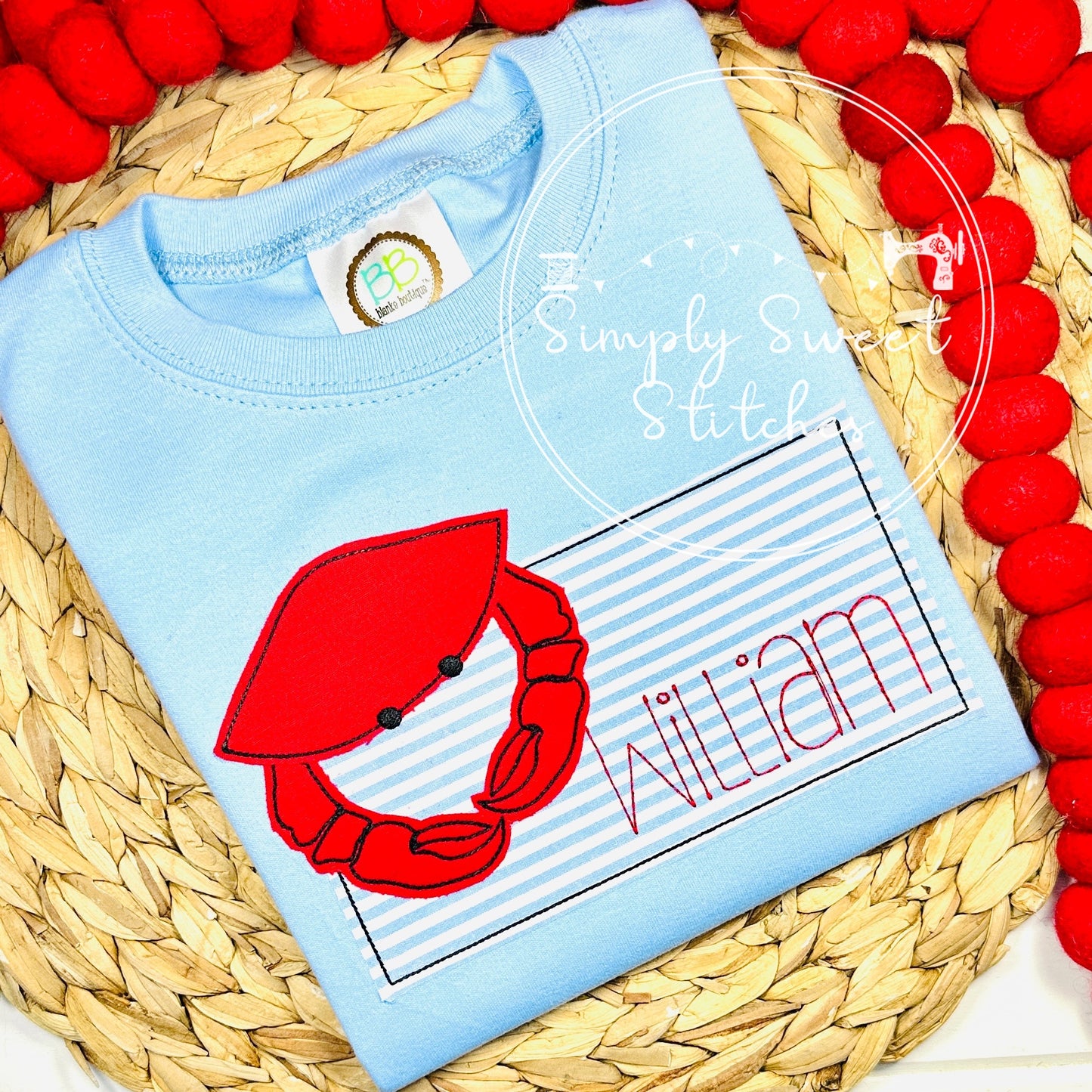 1632 - CRAB NAME BOX - APPLIQUE CHILD SHIRT