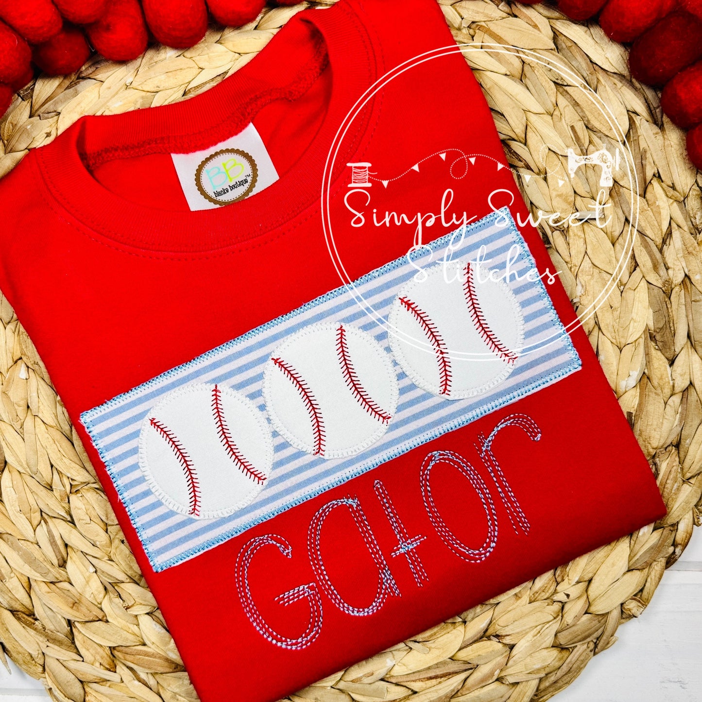 1051 - BASEBALL THREE IN A ROW - APPLIQUE CHILD SHIRT