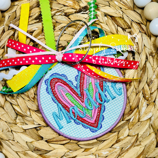 2516 - COLORFUL HEART SKETCH EMBROIDERY - BAG TAG