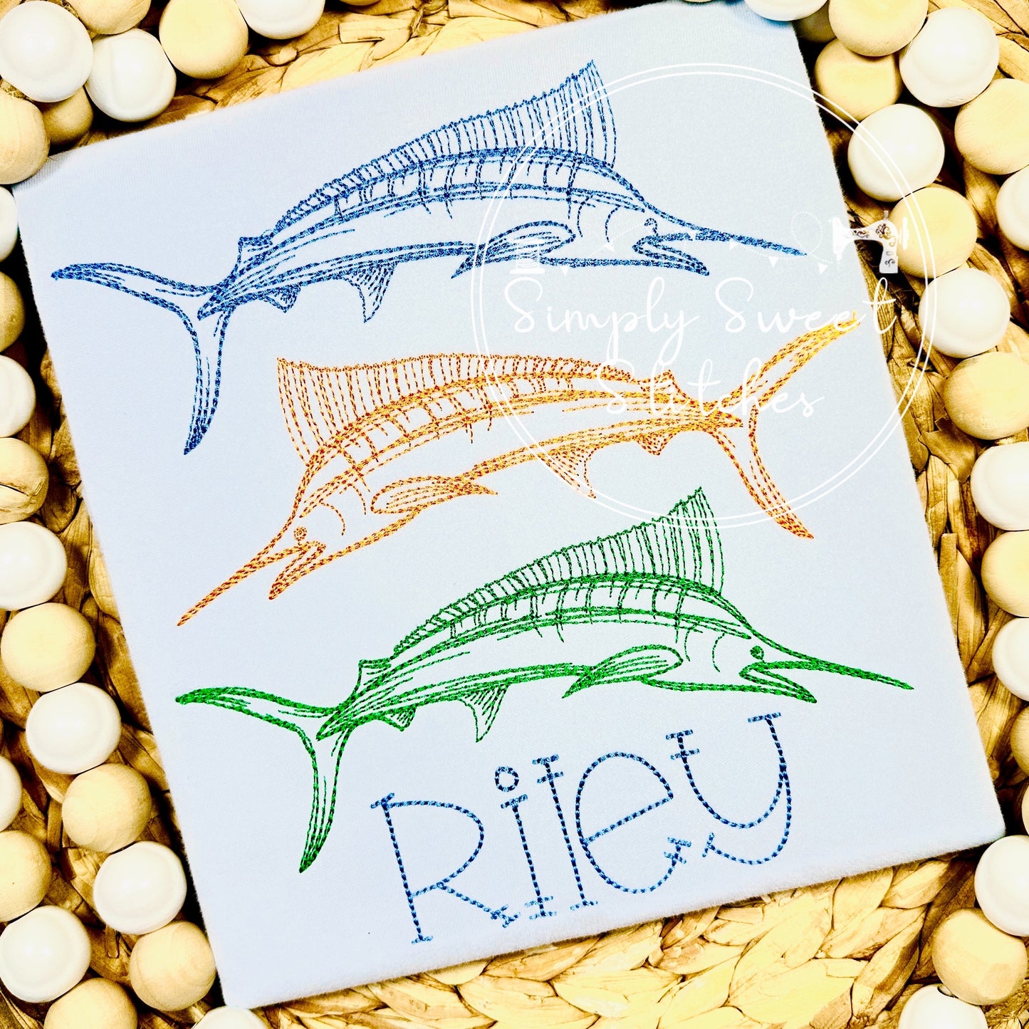 1057 - BLUE MARLIN FISH TRIO - SKETCH CHILD SHIRT