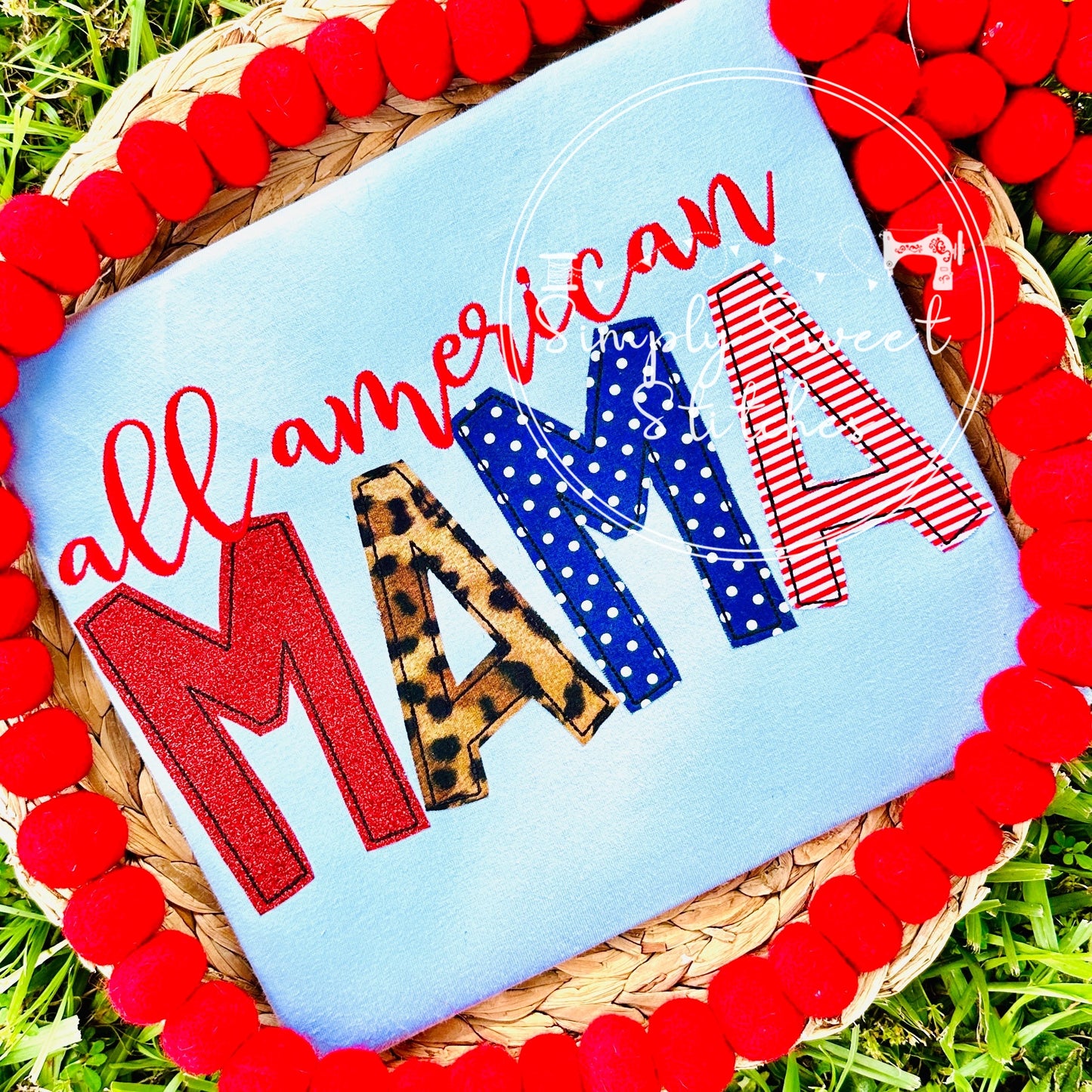 2533 - ALL AMERICAN MAMA - APPLIQUE ADULT SHIRT
