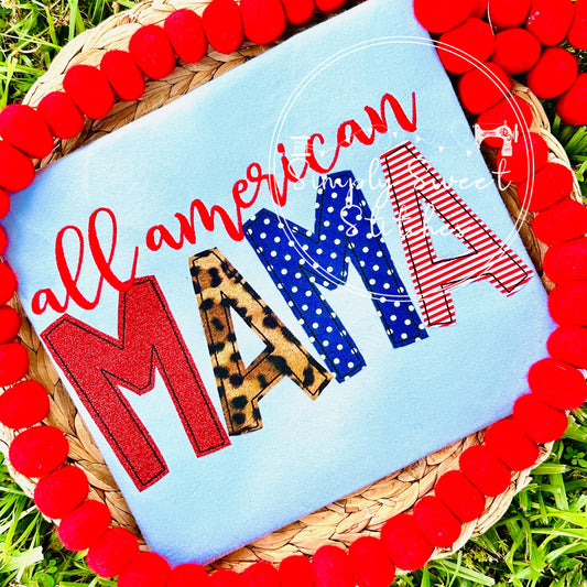 2533 - ALL AMERICAN MAMA - APPLIQUE ADULT SHIRT