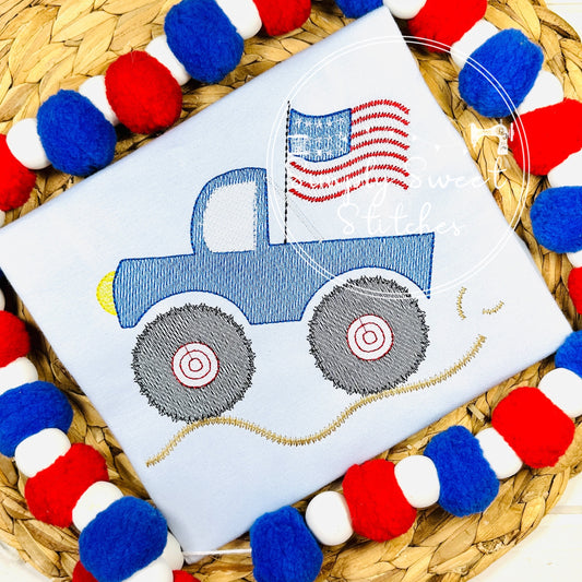 2664 - PATRIOTIC FLAG MONSTER TRUCK - APPLIQUE CHILD SHIRT