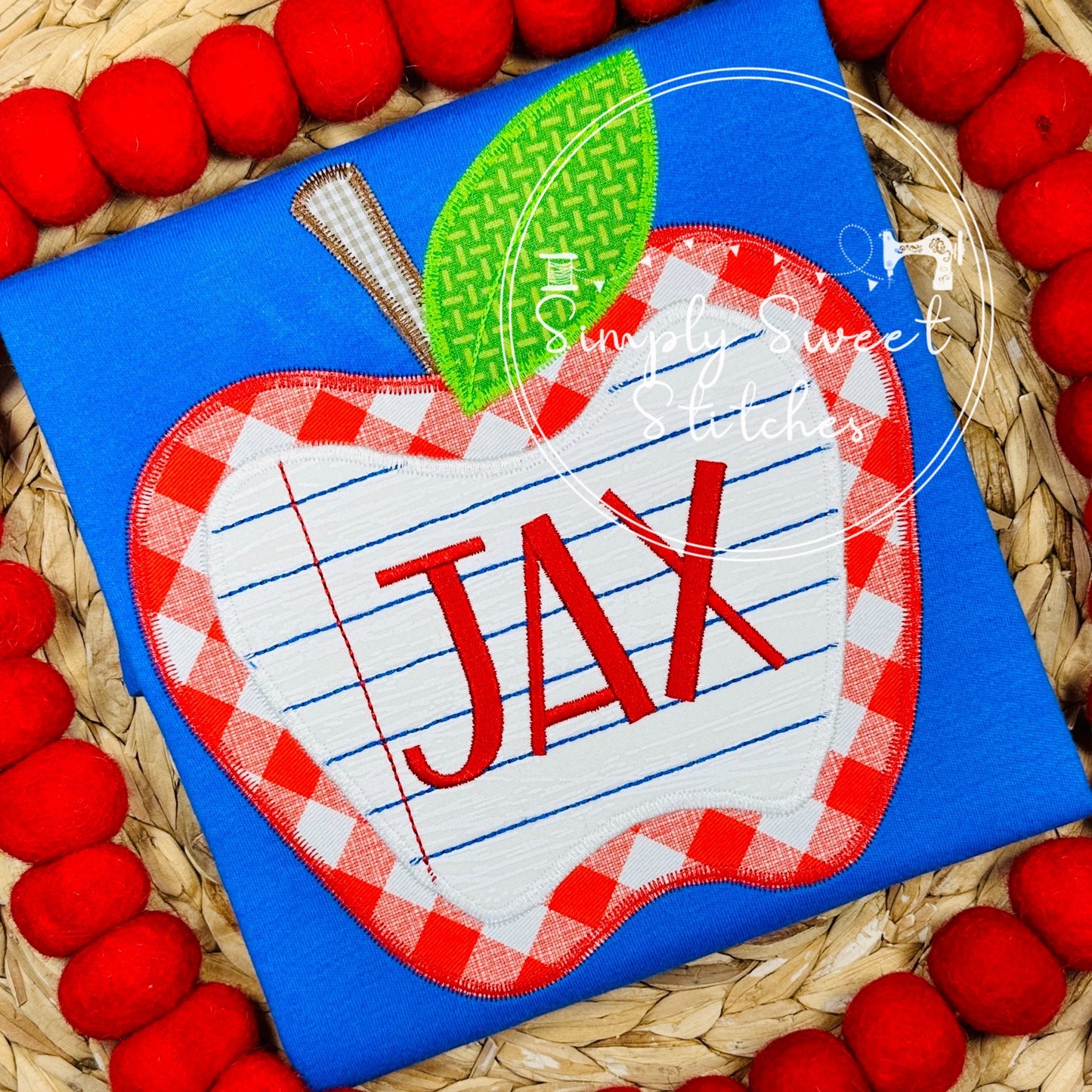 2554 - NOTEBOOK PAPER APPLE WITH NAME - APPLIQUE CHILD SHIRT