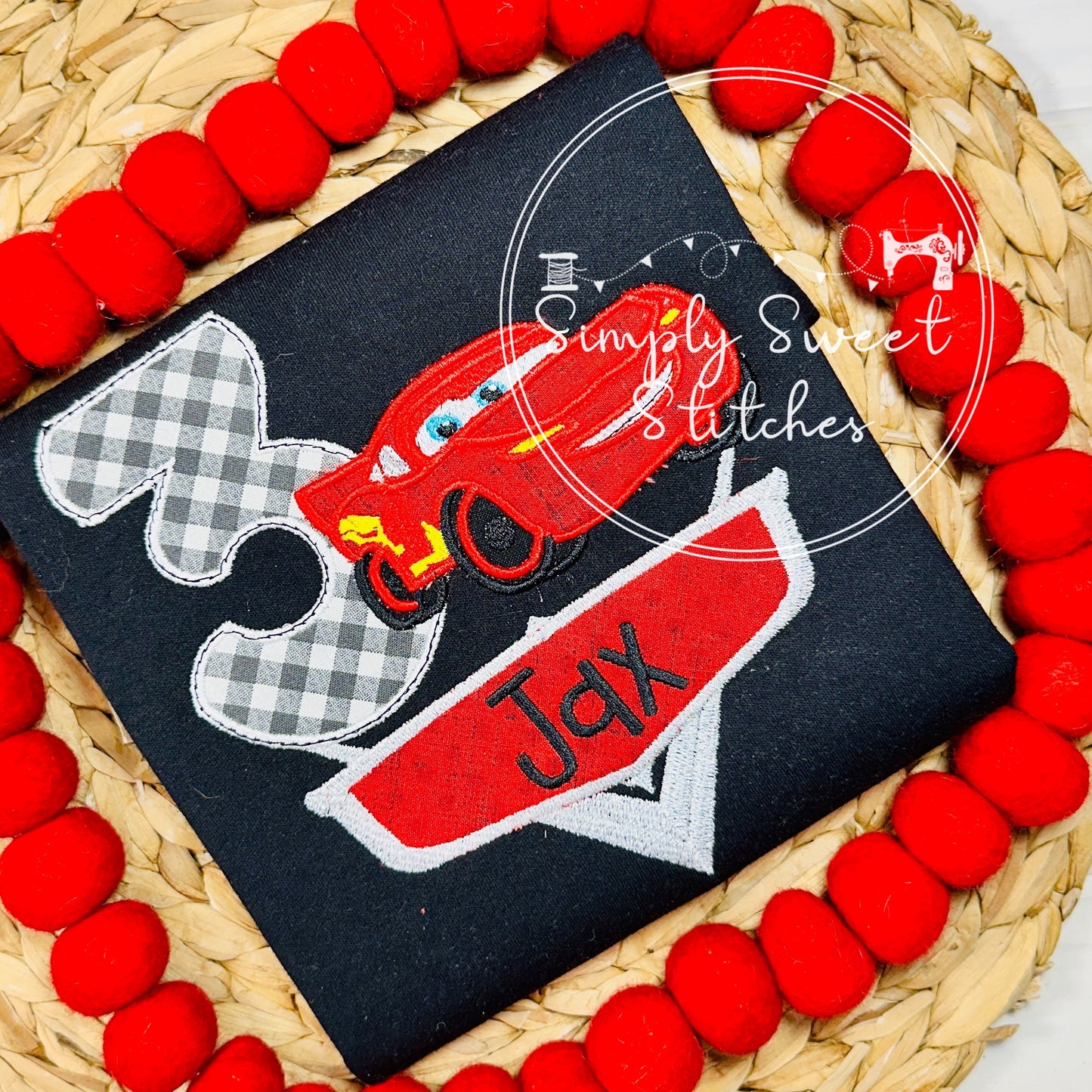 2657 - CARS BIRTHDAY NUMBER - APPLIQUE CHILD SHIRT