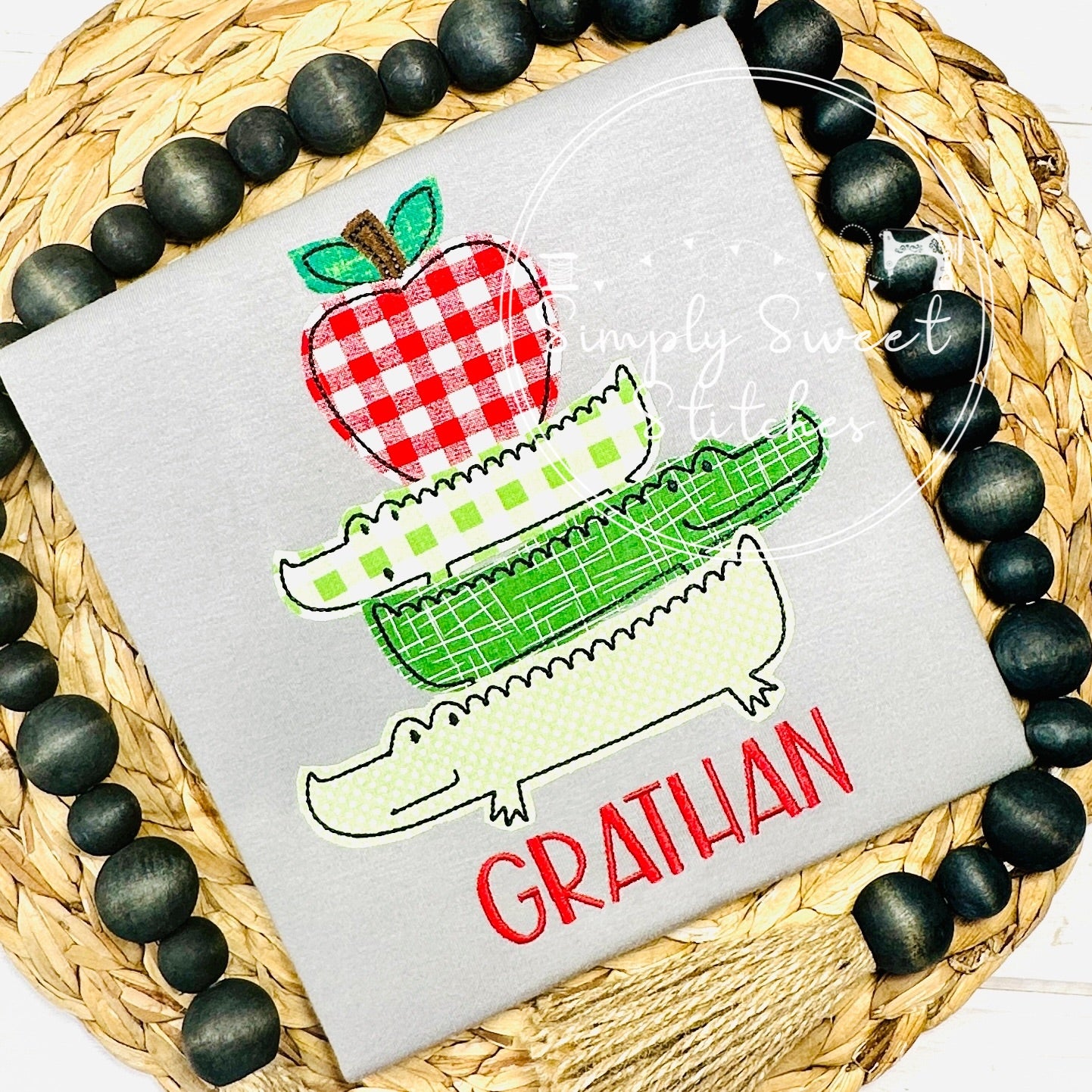 2348 - STACKED CROC WITH APPLE - APPLIQUE CHILD SHIRT