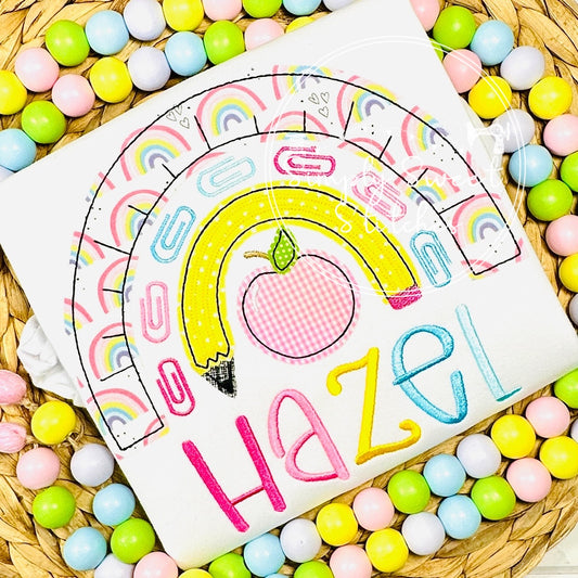 1002 - SCHOOL SUPPLIES RAINBOW - APPLIQUE CHILD SHIRT