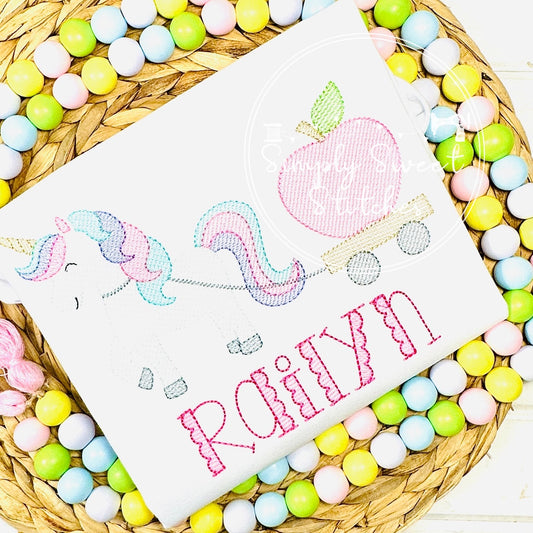 2548 - SCHOOL UNICORN WITH APPLE - SKETCH CHILD SHIRT