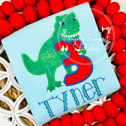 2261 - DINOSAUR BITE BIRTHDAY NUMBER - APPLIQUE CHILD SHIRT