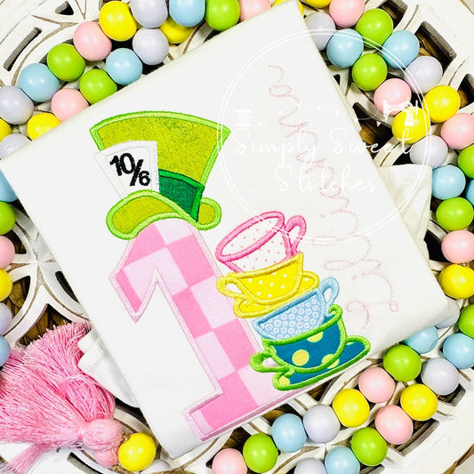 2635 - MAD HATTER BIRTHDAY NUMBER - APPLIQUE CHILD SHIRT