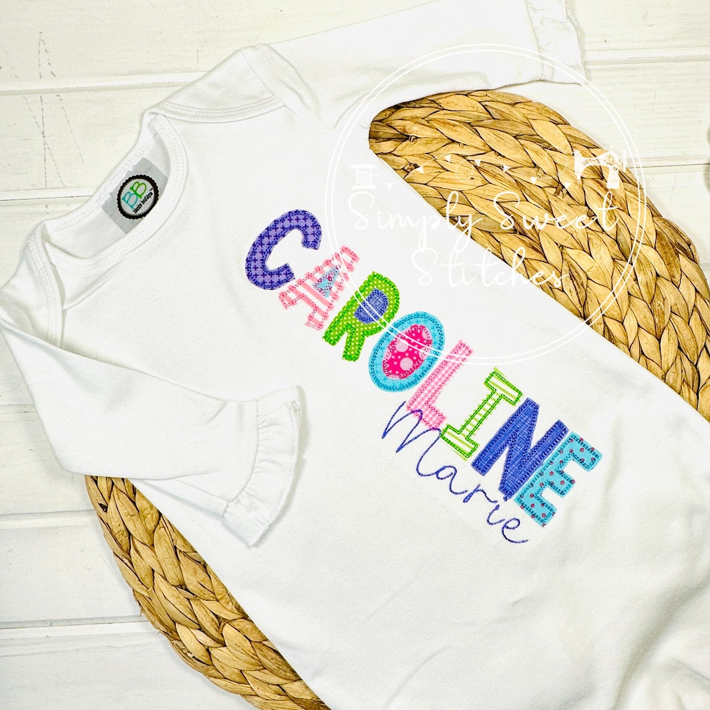 1028 - GIRL NAME - APPLIQUE BABY GOWN