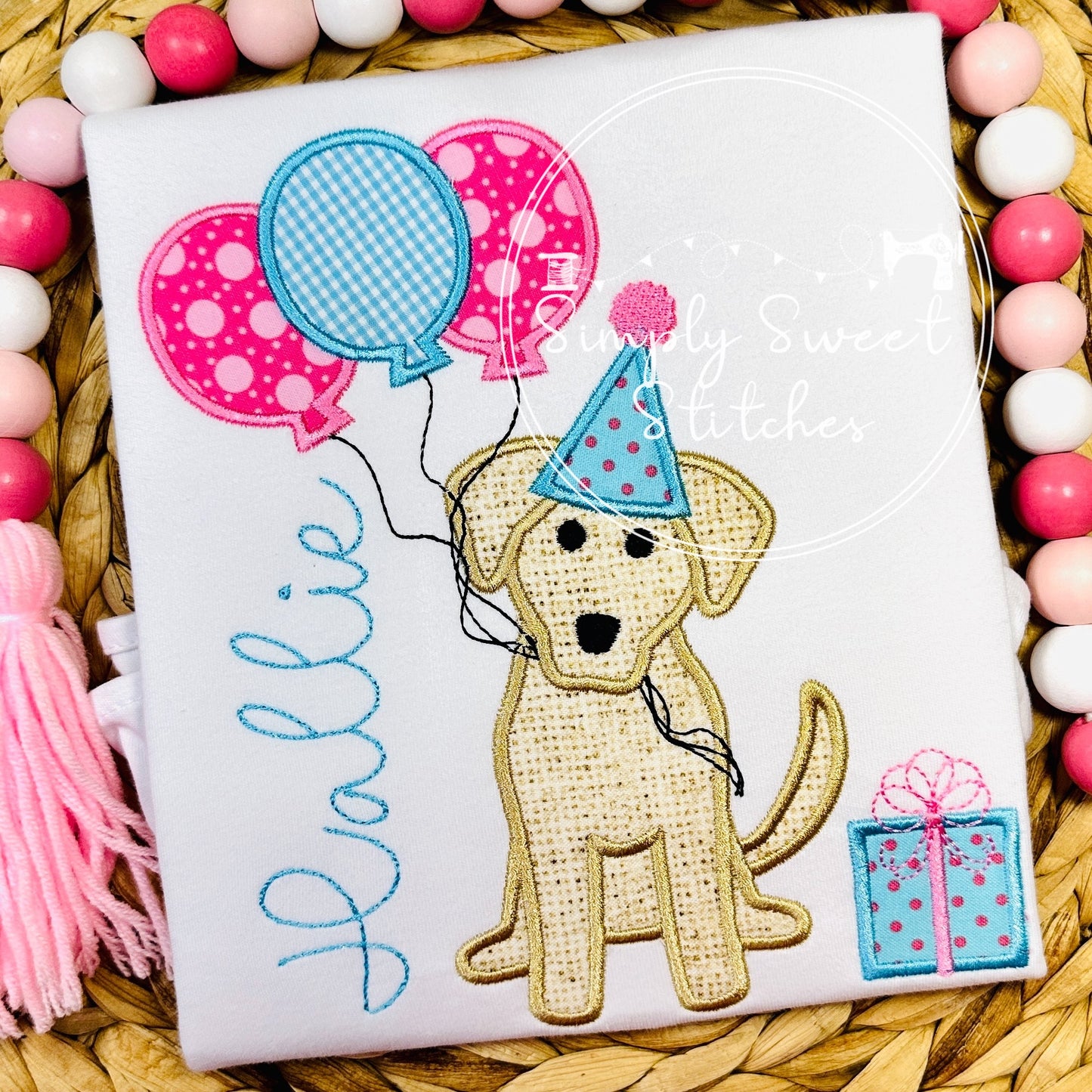 1600 - BIRTHDAY PUPPY DOG WITH BALLOONS NUMBER - APPLIQUE CHILD SHIRT