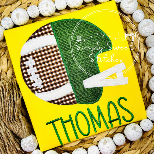 2622 - SPLIT FOOTBALL HELMET - APPLIQUE CHILD SHIRT