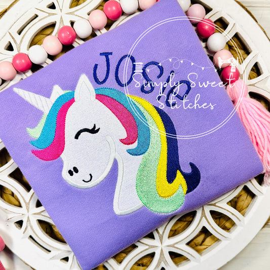 2618 - COLORFUL UNICORN FACE - APPLIQUE CHILD SHIRT