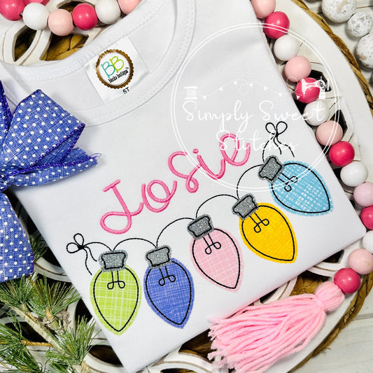 2674 - GIRLY CHRISTMAS LIGHTS BUNTING - APPLIQUE CHILD SHIRT