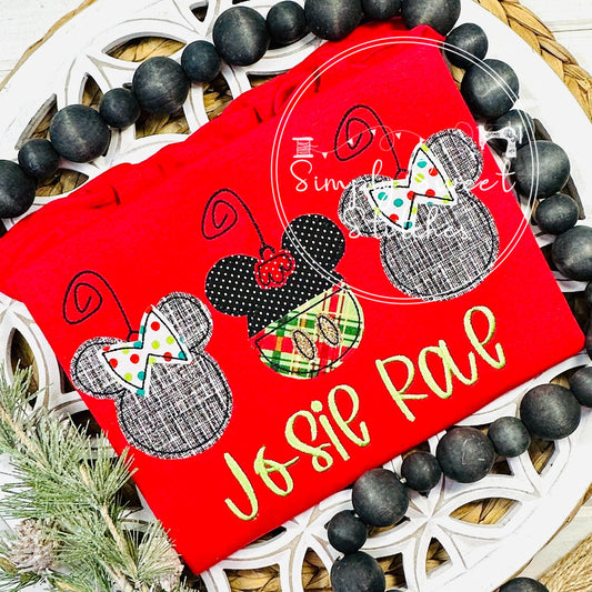 2676 - MOUSE ORNAMENT TRIO - APPLIQUE CHILD SHIRT