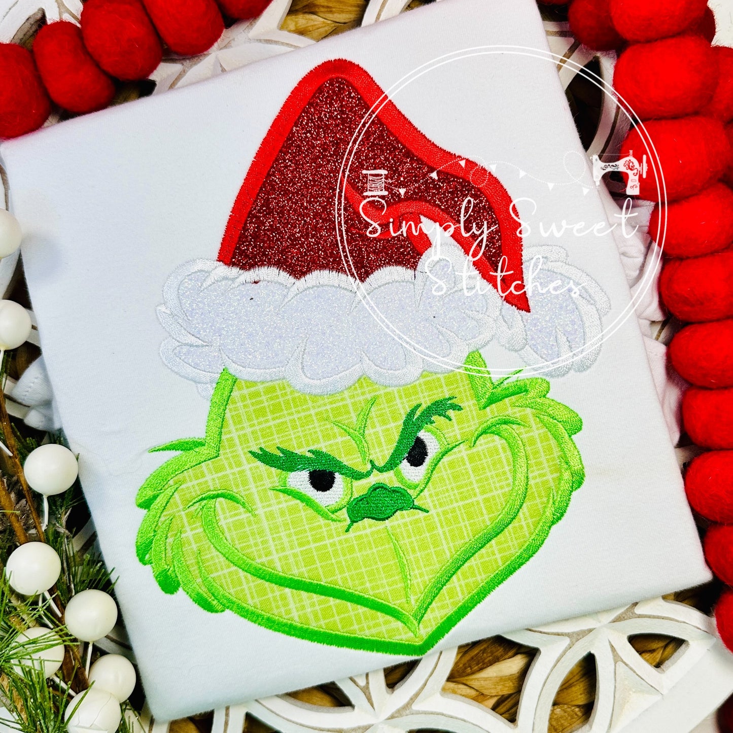 2783 - GRINCH GREEN MEAN FACE CHRISTMAS - APPLIQUE CHILD SHIRT