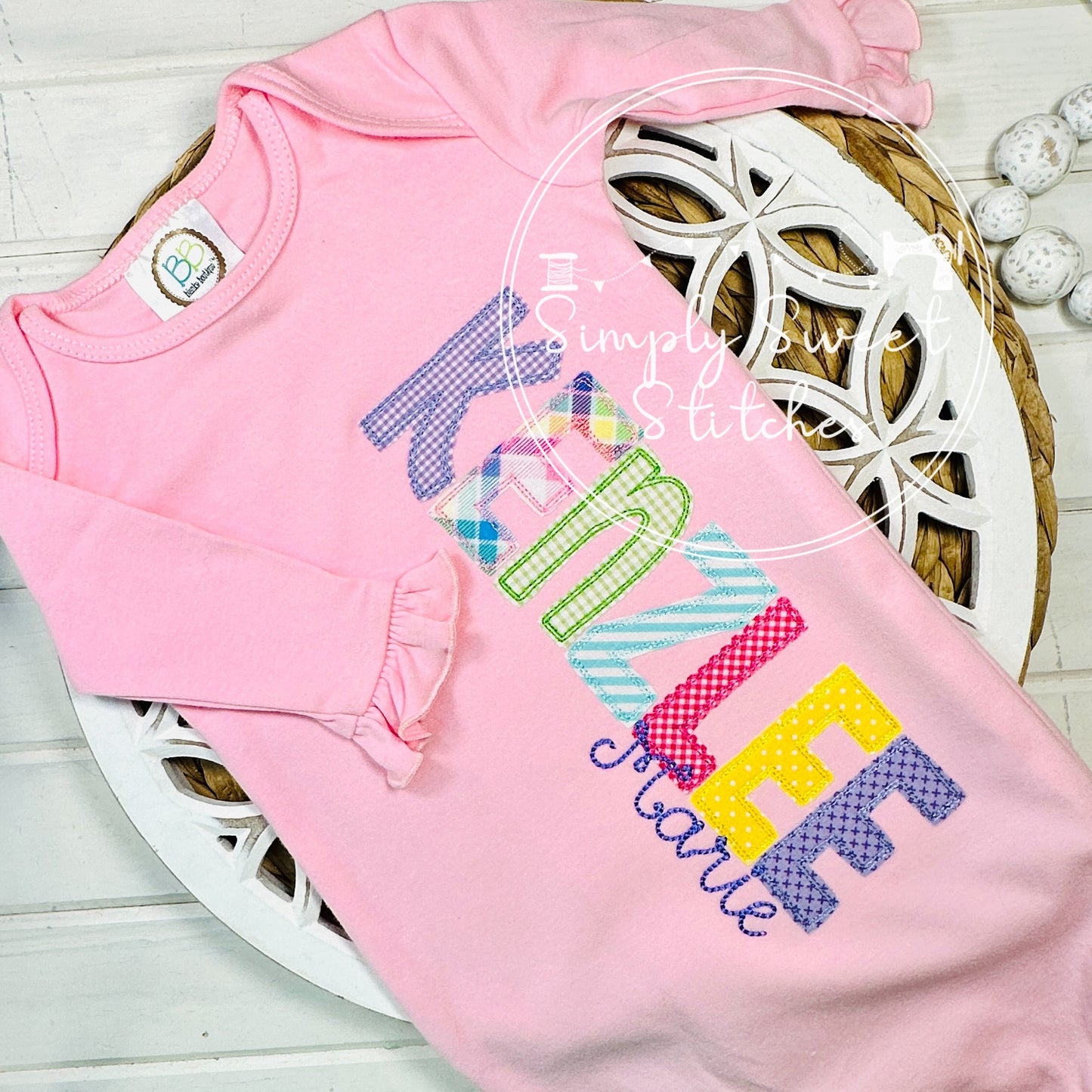 1028 - GIRL NAME - APPLIQUE BABY GOWN