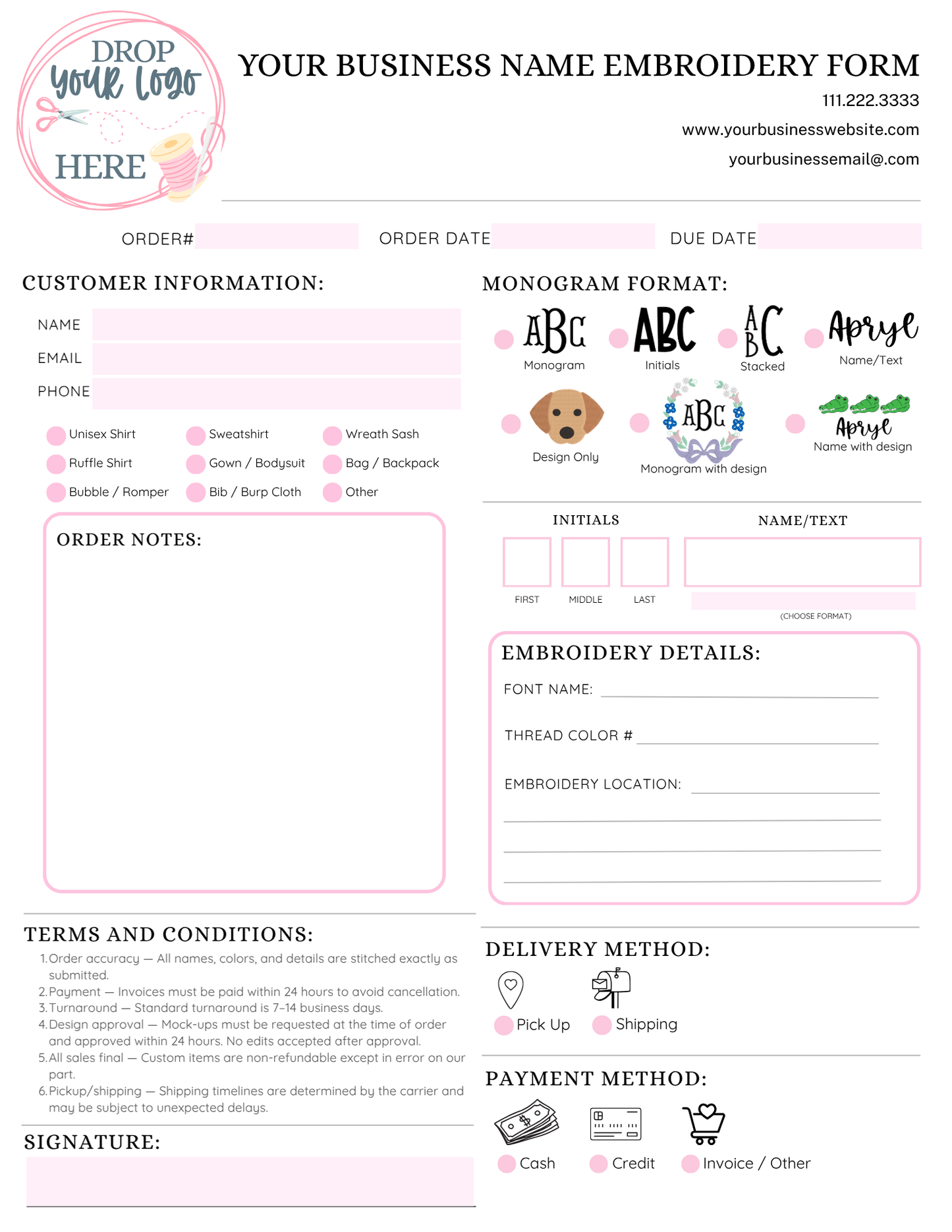 Editable Embroidery Form | Digital Download