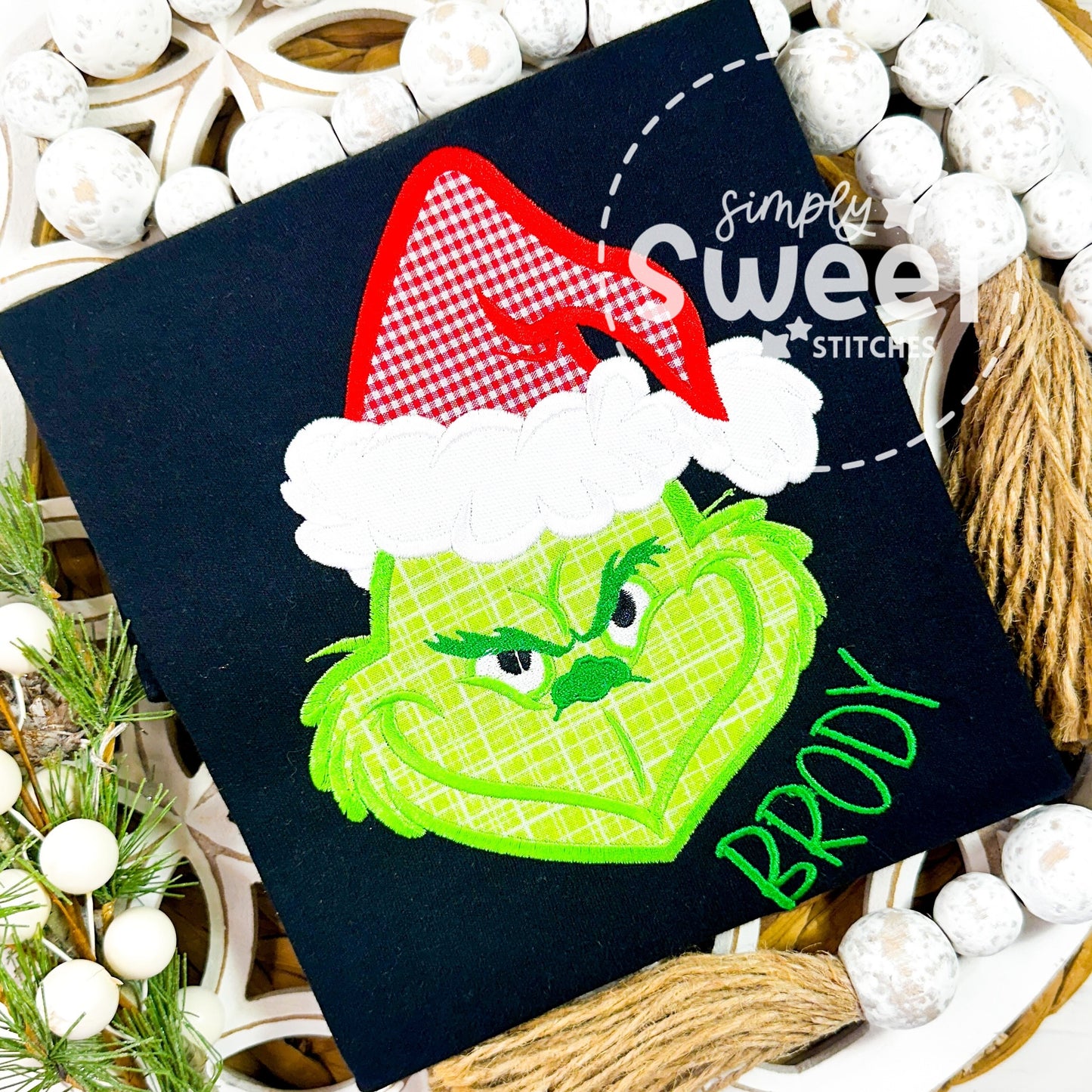2783 - GRINCH GREEN MEAN FACE CHRISTMAS - APPLIQUE CHILD SHIRT