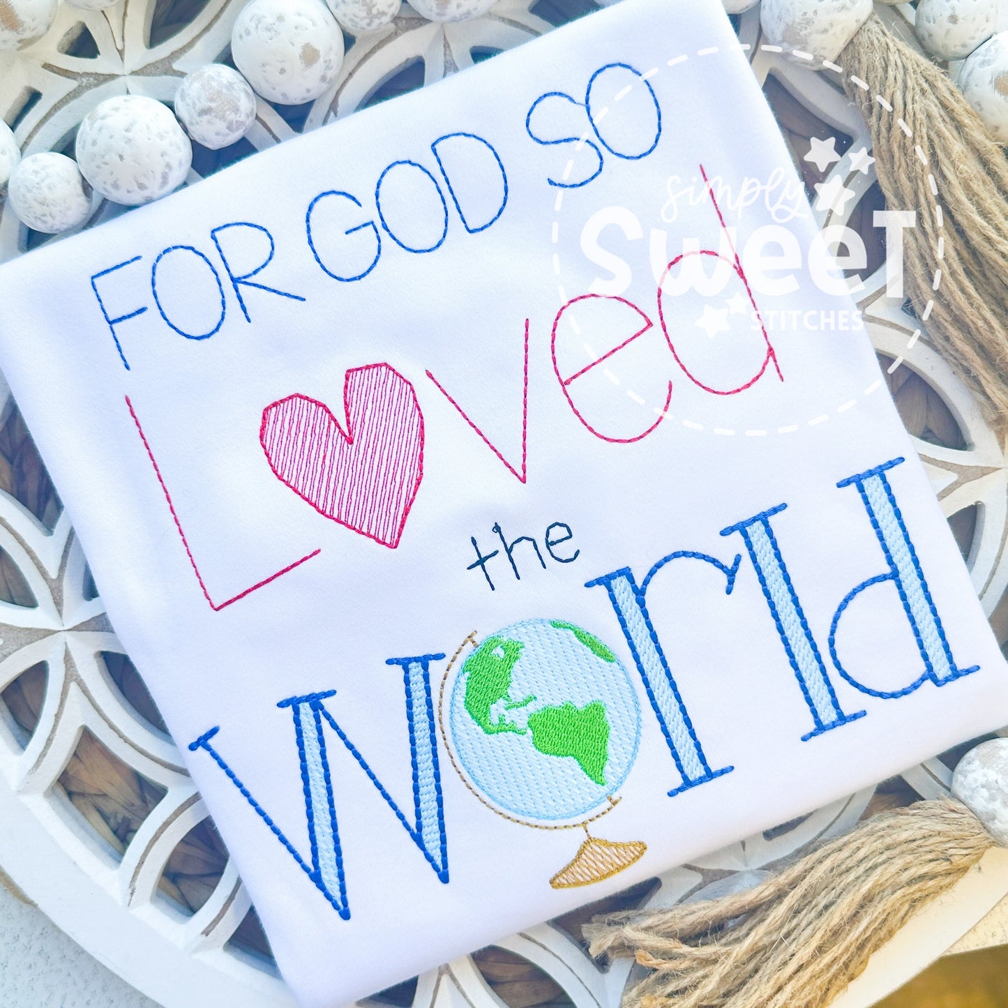 2441 - FOR GOD SO LOVED THE WORLD - APPLIQUE CHILD SHIRT