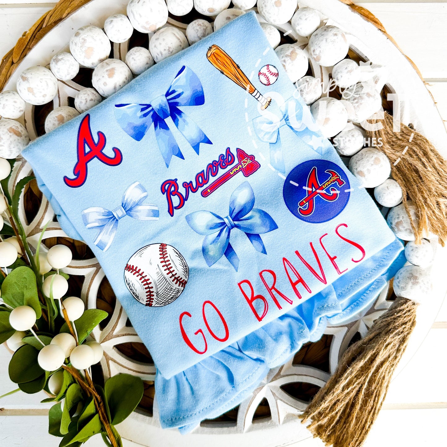 2806 - BRAVES COQUETTE BOW COLLAGE - HEAT PRESS CHILD SHIRT