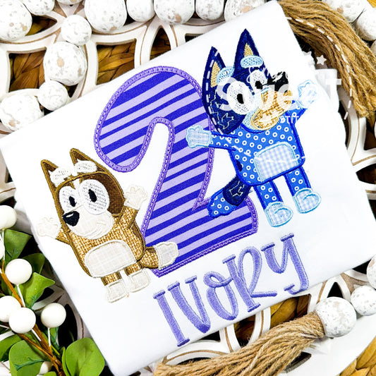 2153 - BLUEY BIRTHDAY NUMBER - APPLIQUE CHILD SHIRT