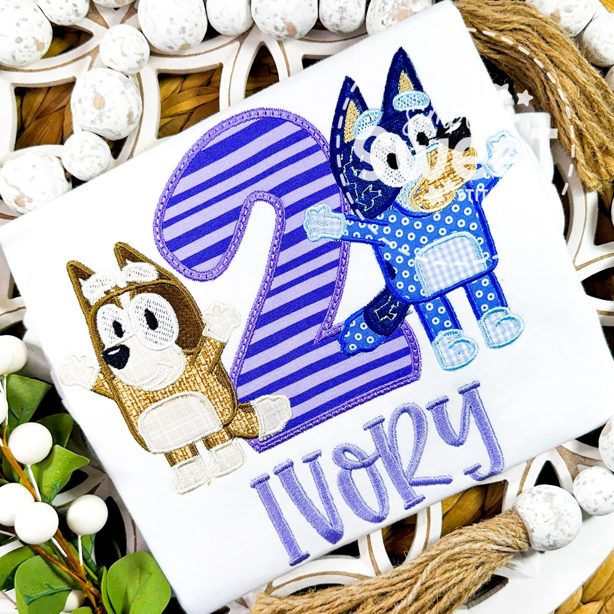 2153 - BLUEY BIRTHDAY NUMBER - APPLIQUE CHILD SHIRT