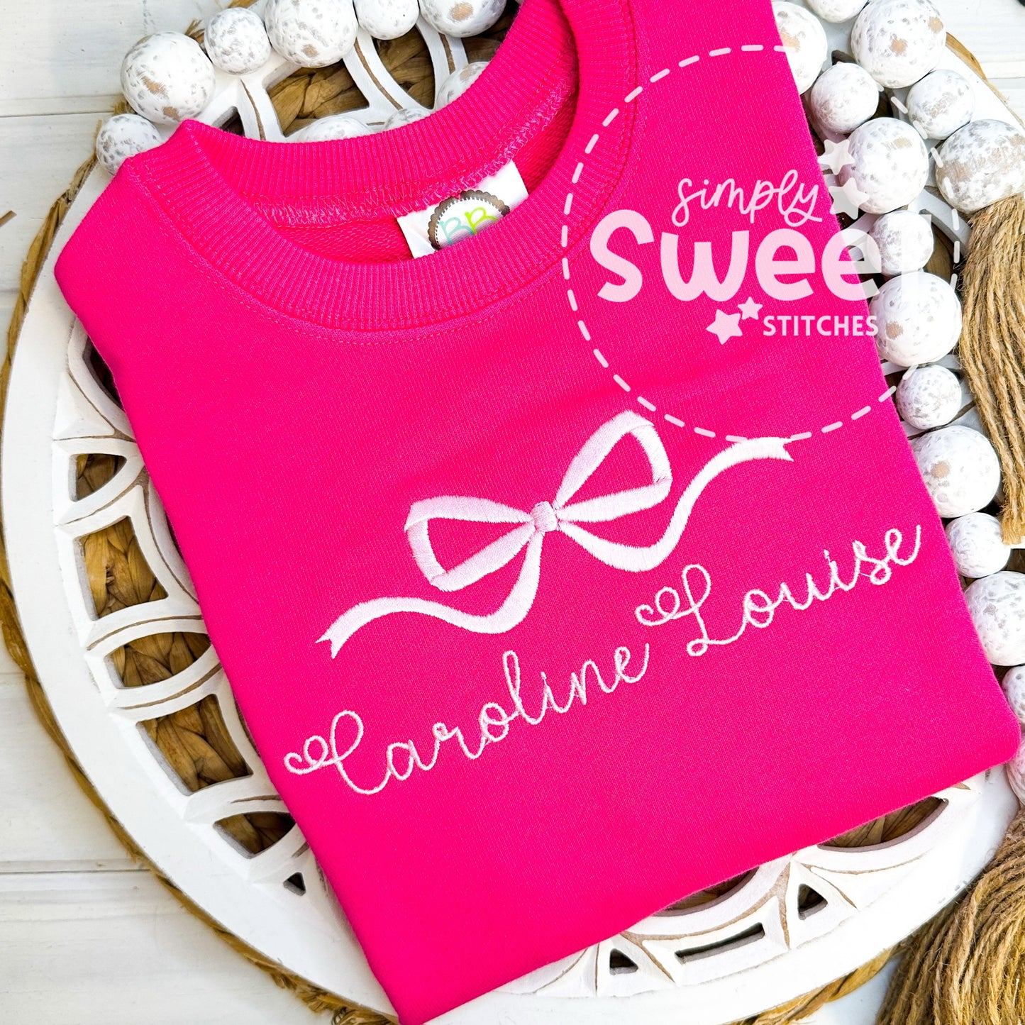 2867 - TONE ON TONE GIRL NAME WITH BOW - EMBROIDERY CHILD SHIRT