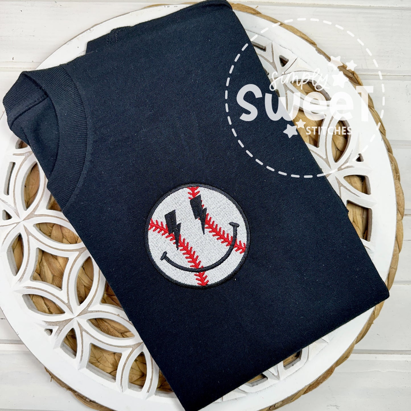 2713 - BASEBALL SMILEY FACE POCKET - EMBROIDERY ADULT SHIRT