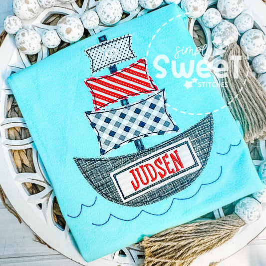 1573 - PIRATE SHIP - APPLIQUE CHILD SHIRT