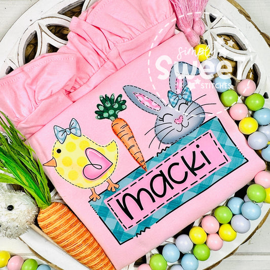 2710 - BIRD CARROT BUNNY EASTER TRIO  - HEAT PRESS CHILD SHIRT