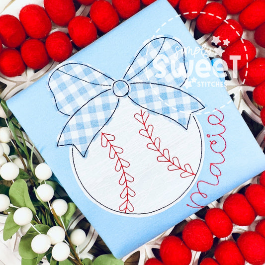 2738 - BASEBALL WITH BOW - APPLIQUE CHILD SHIRT