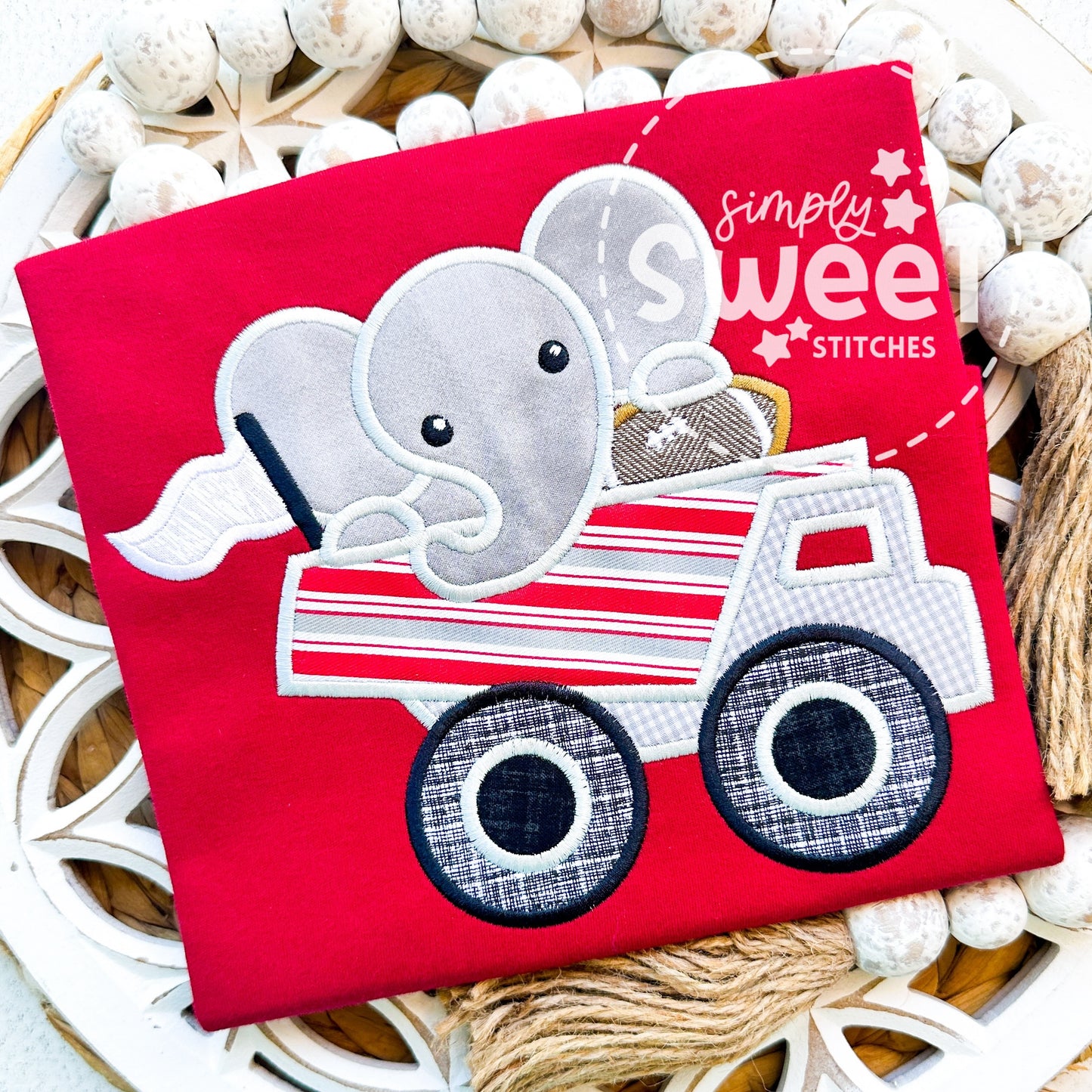 1483 - ELEPHANT DUMP TRUCK - APPLIQUE CHILD SHIRT