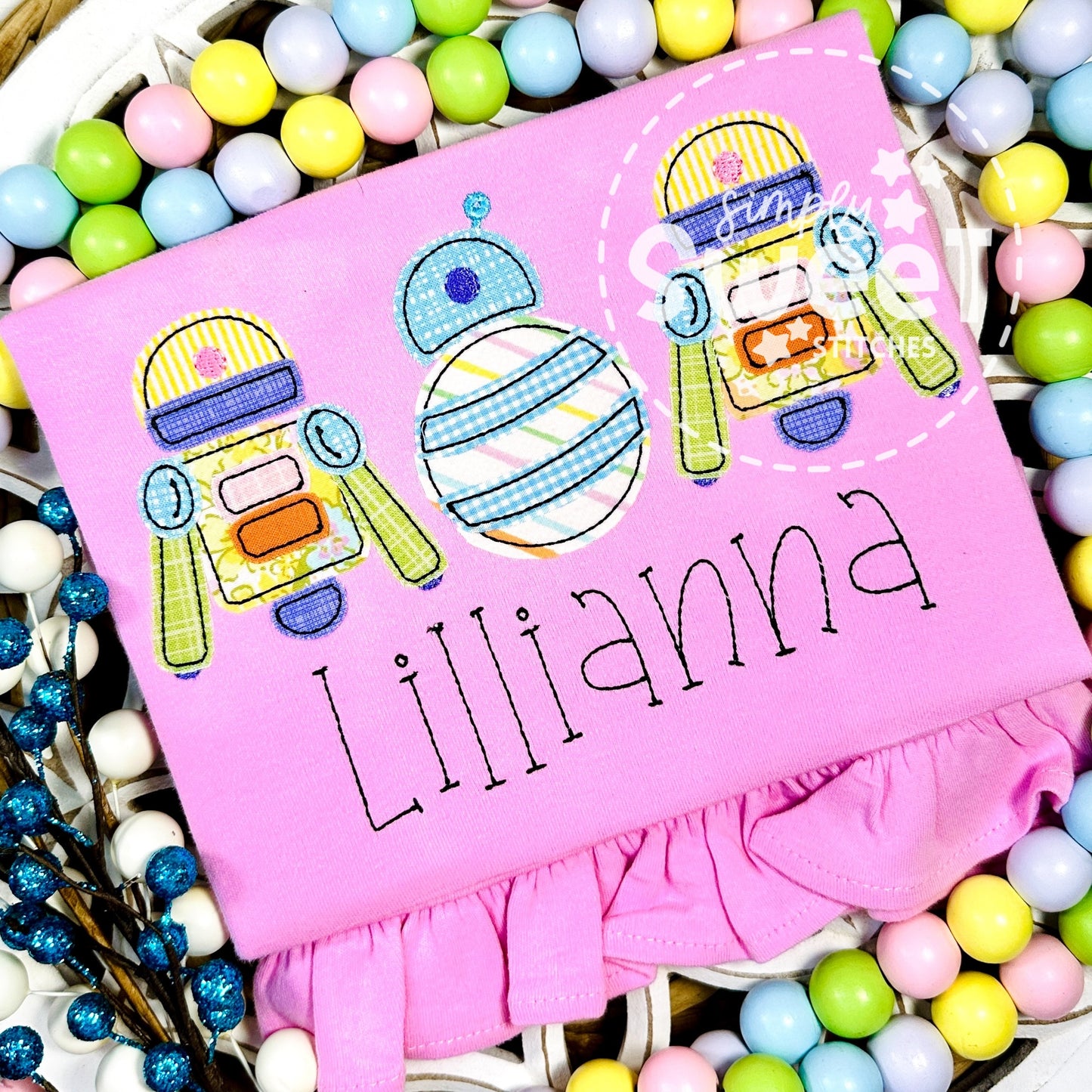 2727 - GIRL ROBOT TRIO - APPLIQUE CHILD SHIRT