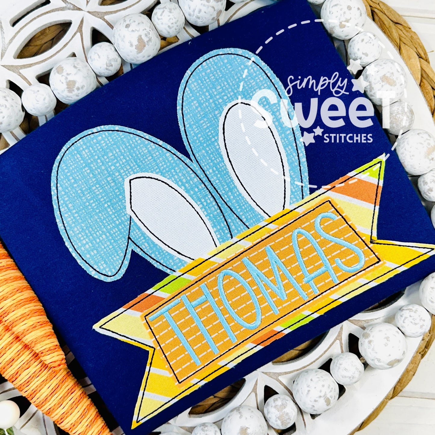 2720 - BOY BUNNY EARS WITH NAME PLATE - APPLIQUE CHILD SHIRT