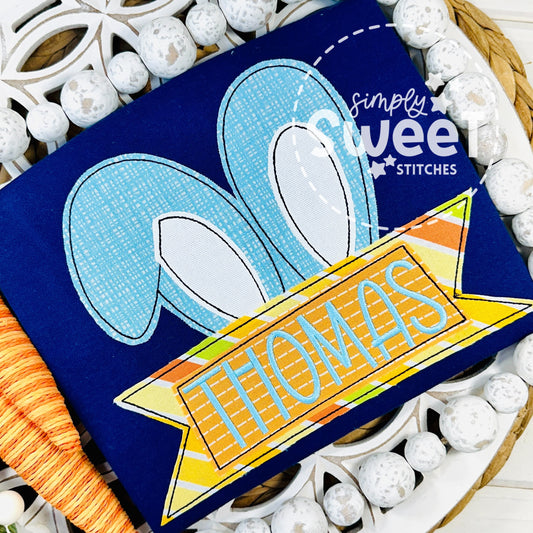 2720 - BOY BUNNY EARS WITH NAME PLATE - APPLIQUE CHILD SHIRT