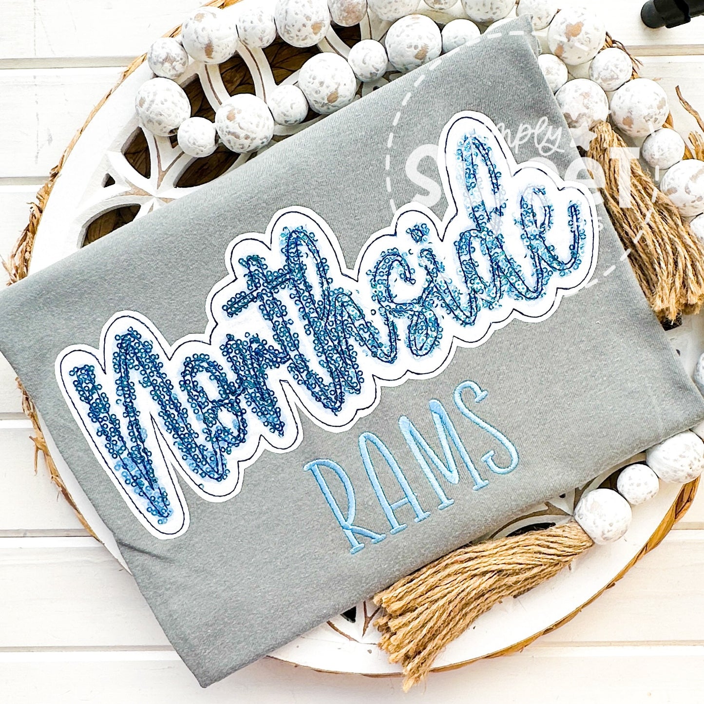 2849 - Northside Rams Sequins Double Stack Applique - Adult Sweatshirt
