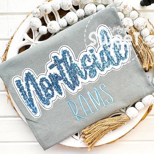 2849 - Northside Rams Sequins Double Stack Applique - Adult Sweatshirt