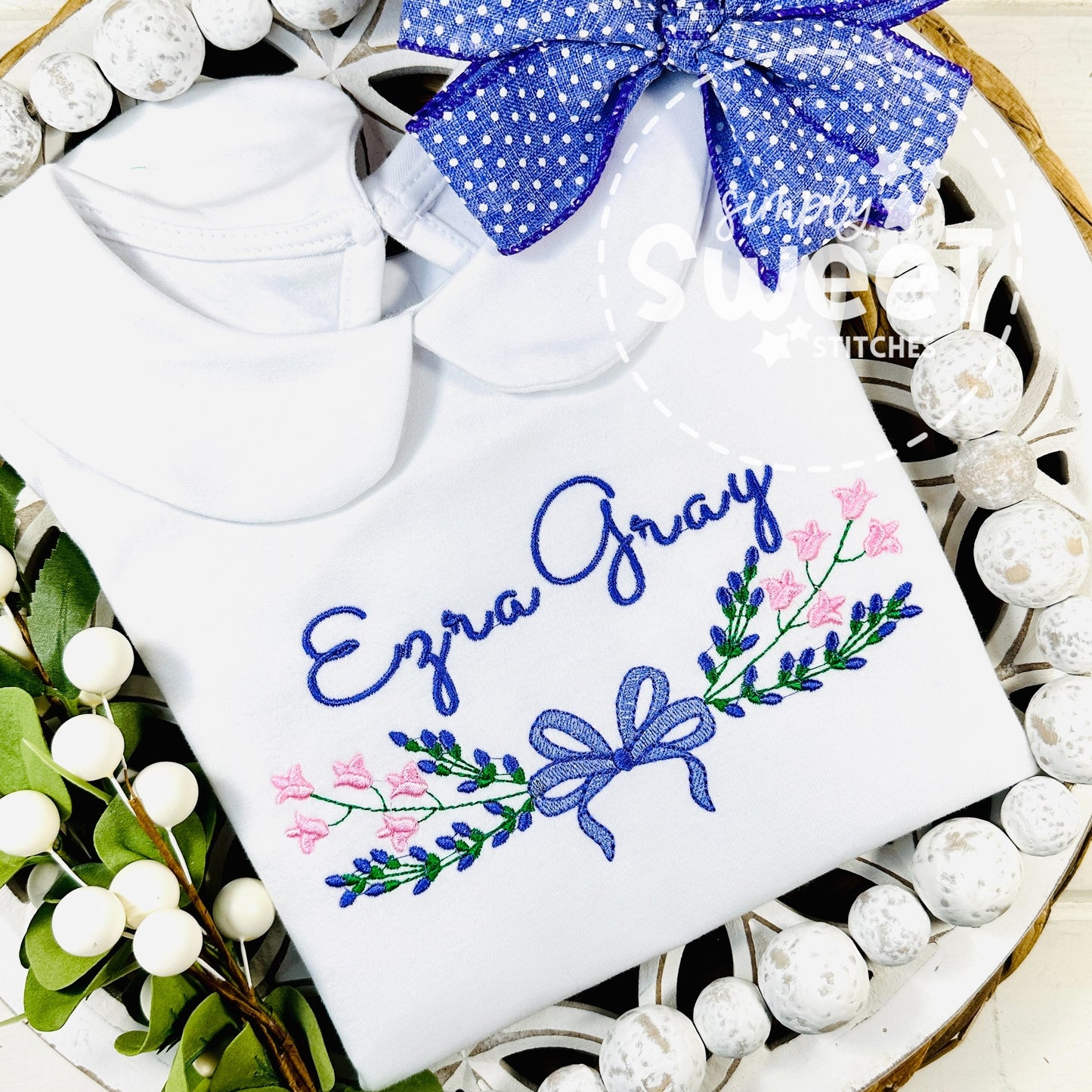 2732 - TULIPS AND LAVENDER FLORAL SWAG - EMBROIDERY CHILD SHIRT