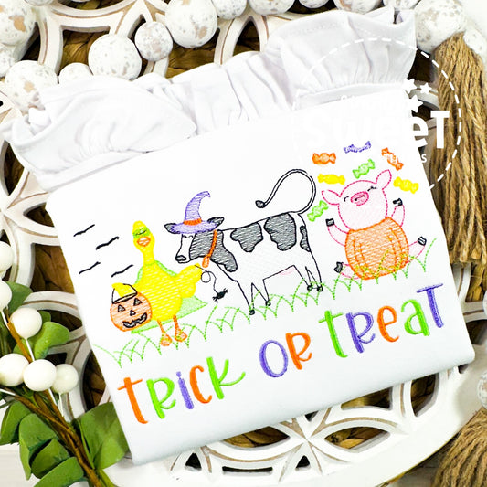 2829 - FARM ANIMAL TRICK OR TREAT - APPLIQUE CHILD SHIRT