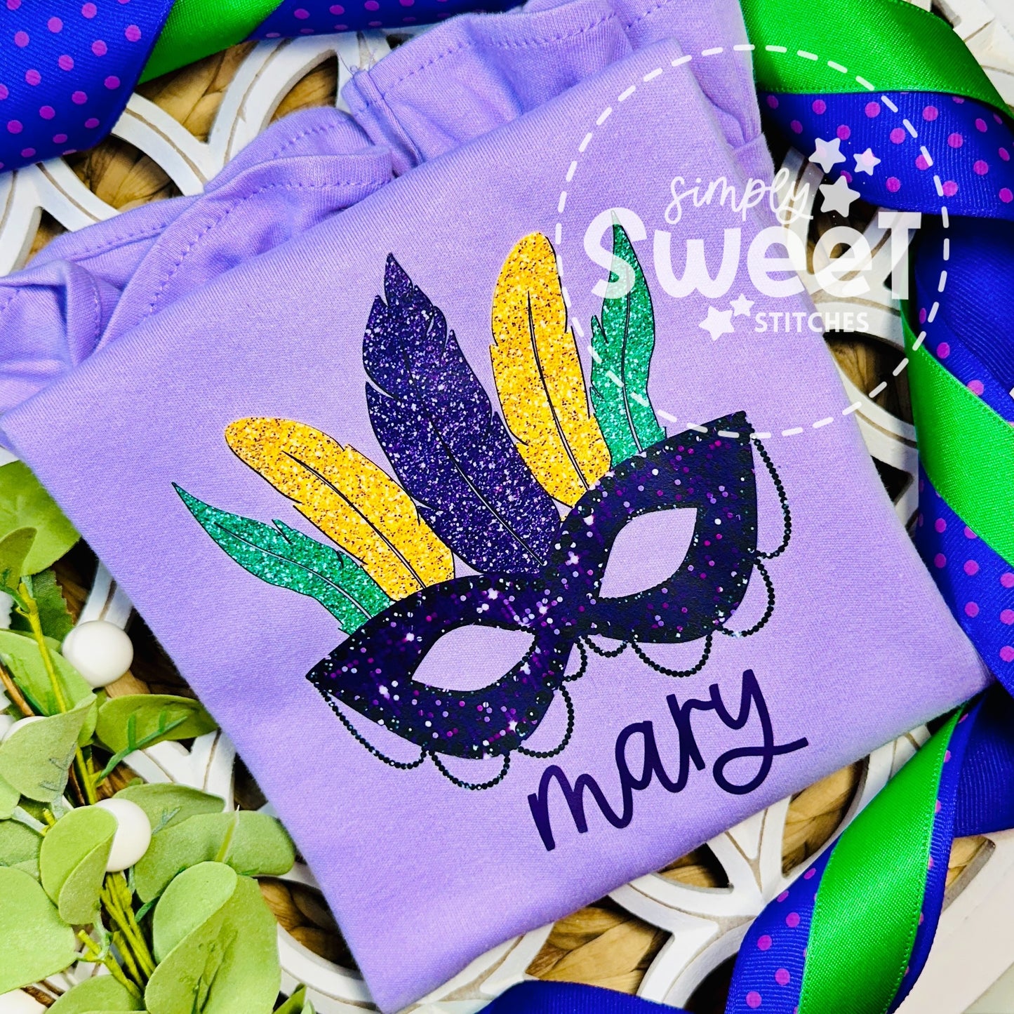 2685 - MARDI MASK WITH FEATHERS - HEAT PRESS CHILD SHIRT