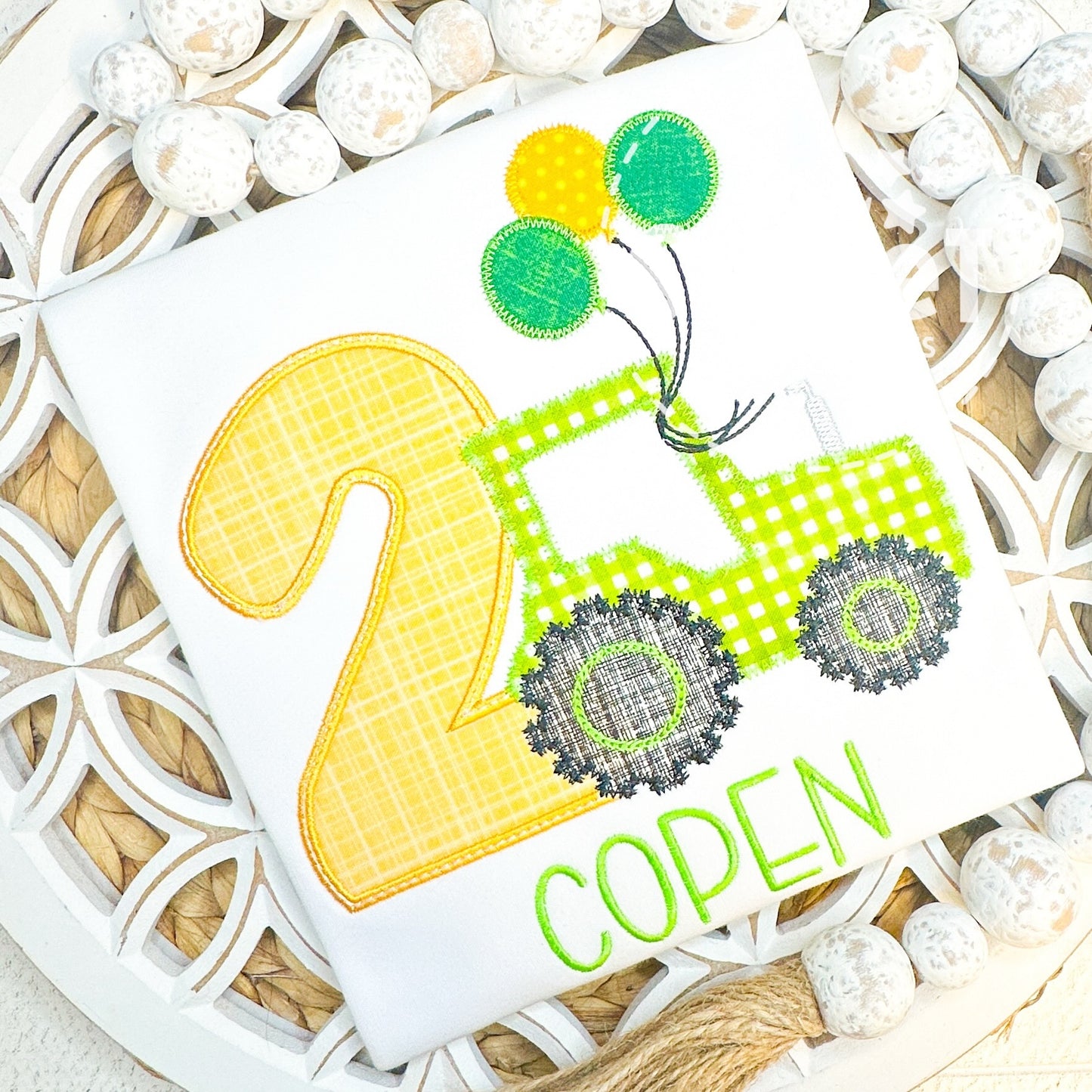 2930 | TRACTOR BIRTHDAY NUMBER | APPLIQUE CHILD SHIRT