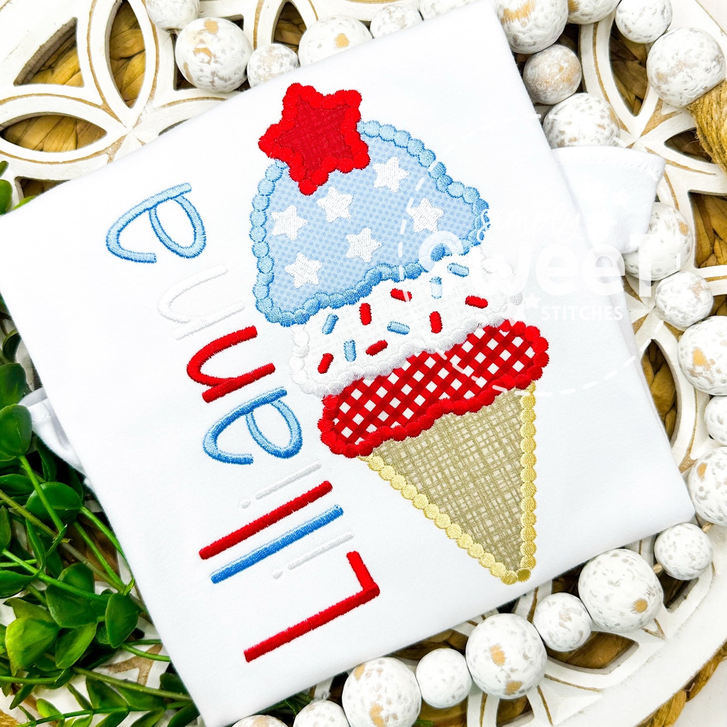 2953 | FIREWORKS ICE CREAM CONE | APPLIQUE CHILD SHIRT