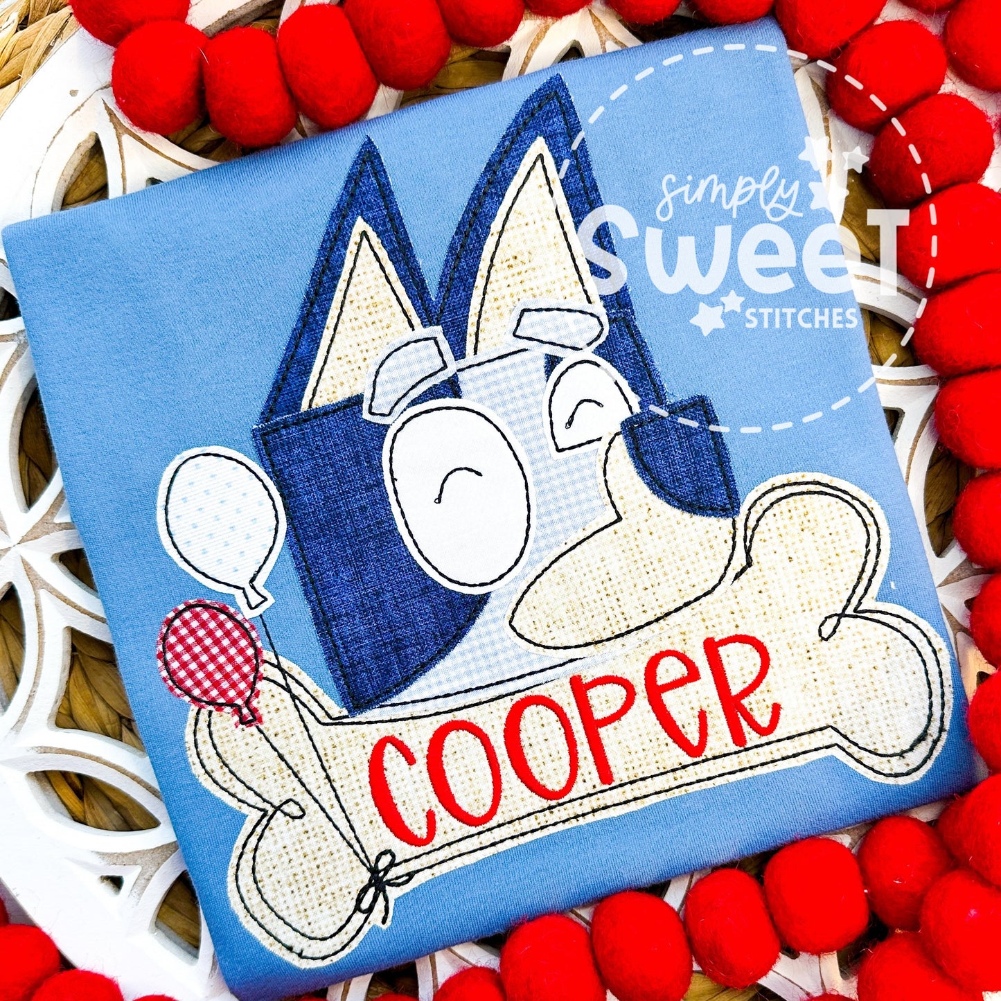 2518 - BLUEY BIRTHDAY - APPLIQUE CHILD SHIRT