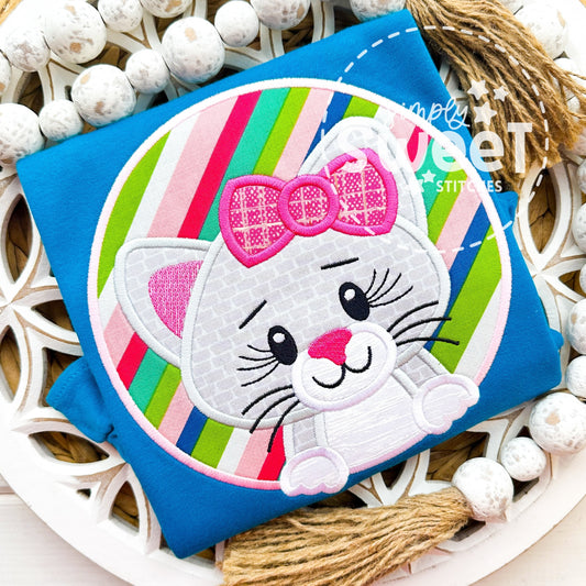 1641 - GIRL CAT IN CIRCLE - APPLIQUE CHILD SHIRT