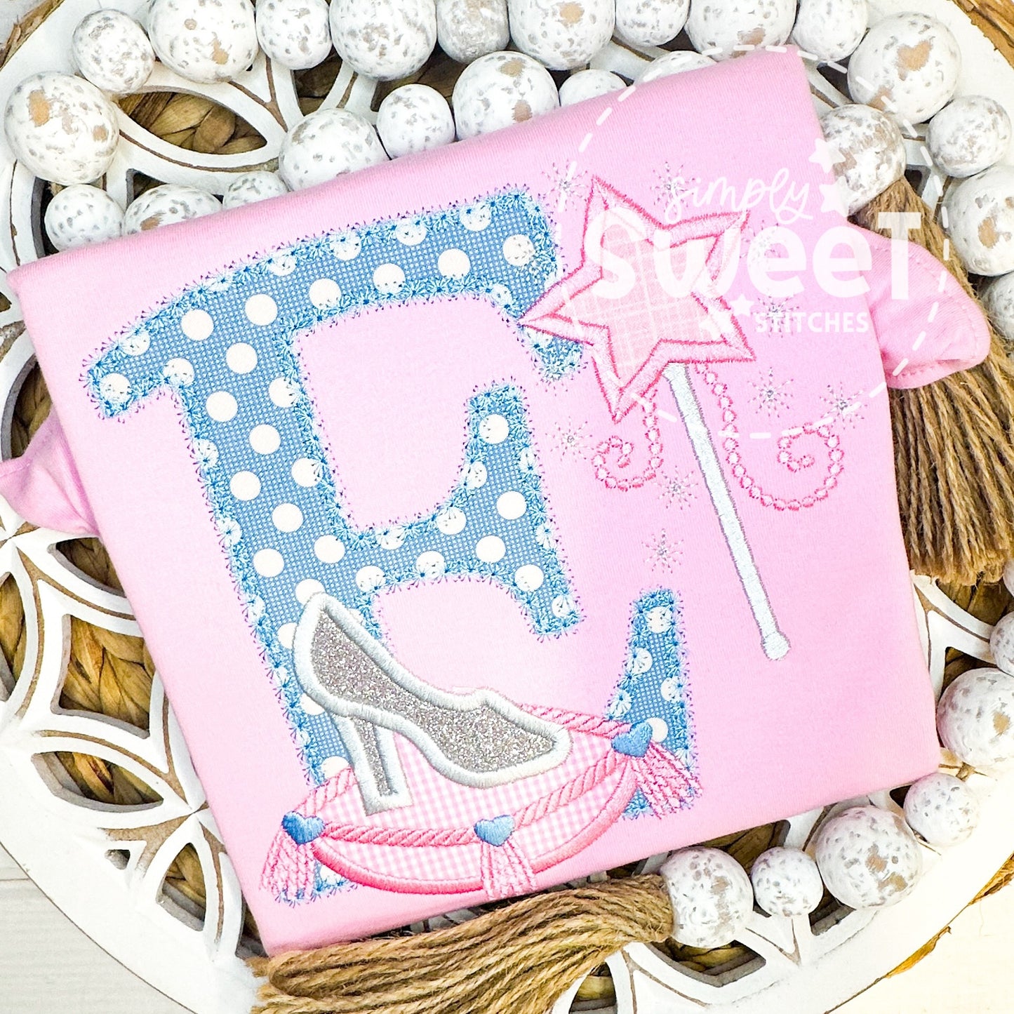 1229 - GLASS SLIPPER ALPHABET - APPLIQUE CHILD SHIRT